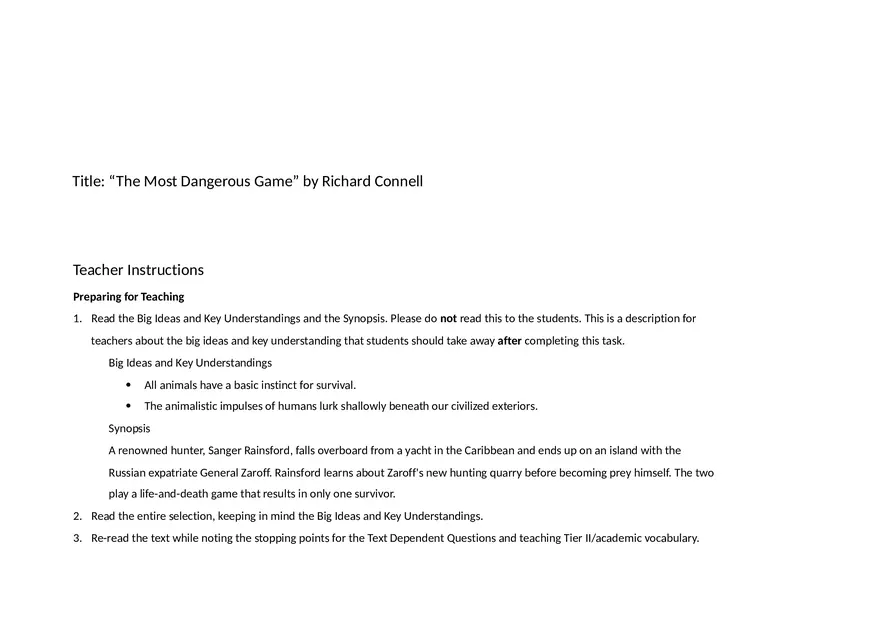 The Most Dangerous Game by Richard Connell Part 1 - Page 1