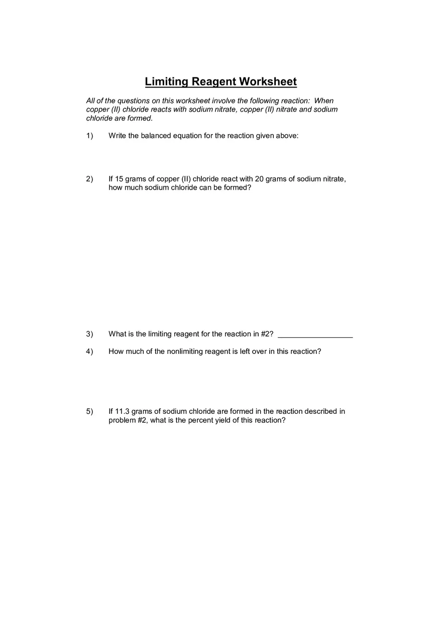 Limiting Reagent Worksheet - Page 1