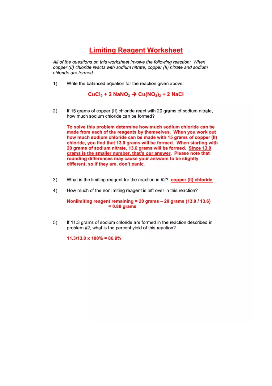 Limiting Reagent Worksheet - Page 2
