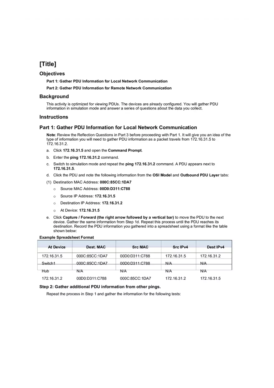 Packet Tracer Identify Mac and IP Addresses - Page 1