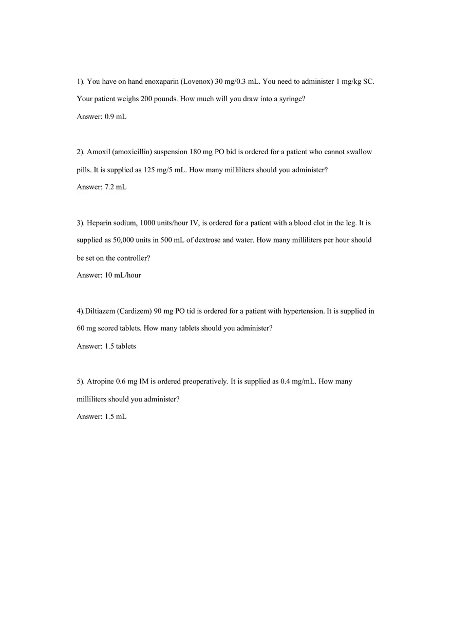 Dosage Calculation Practice Worksheet 4 - Page 1