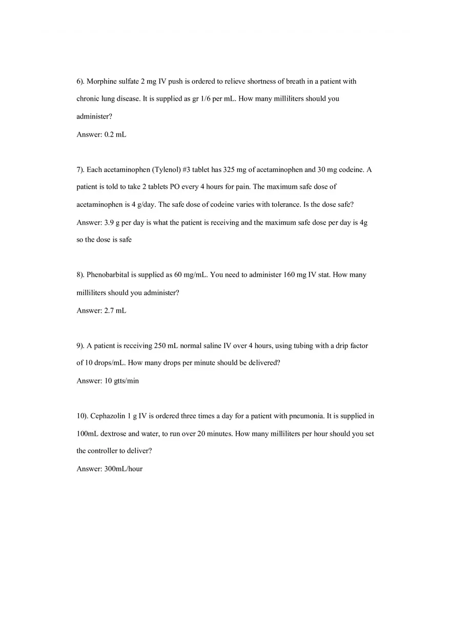 Dosage Calculation Practice Worksheet 4 - Page 2