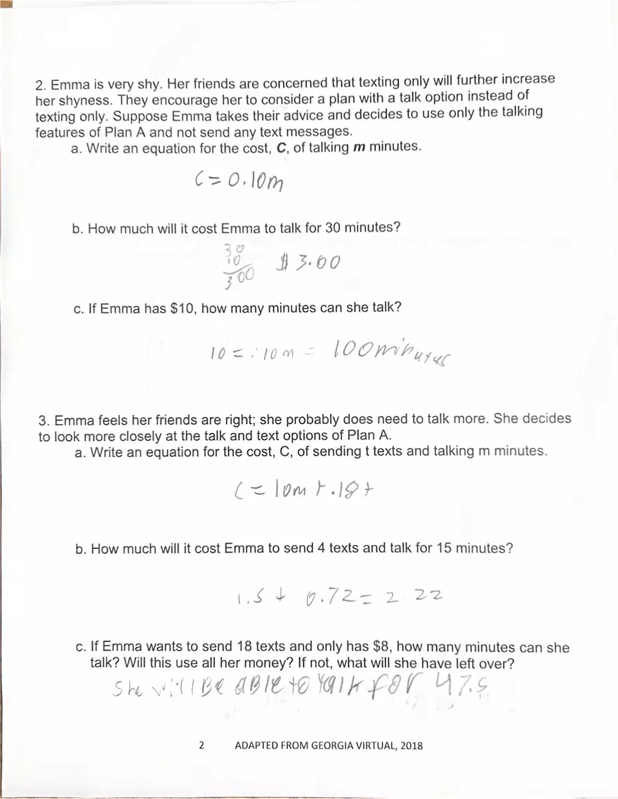 Emma's Cell Phone Plan - Options - Page 2