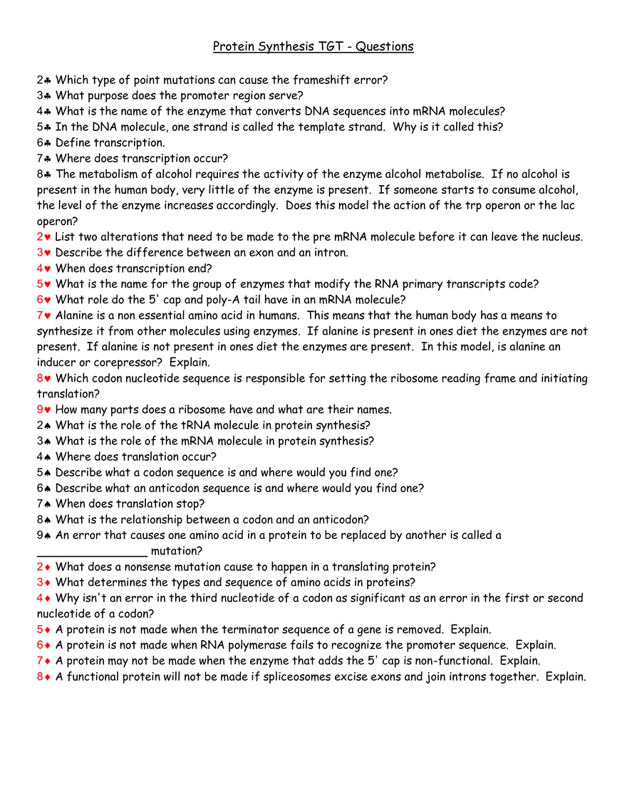 Protein Synthesis TGT - Questions - Page 1