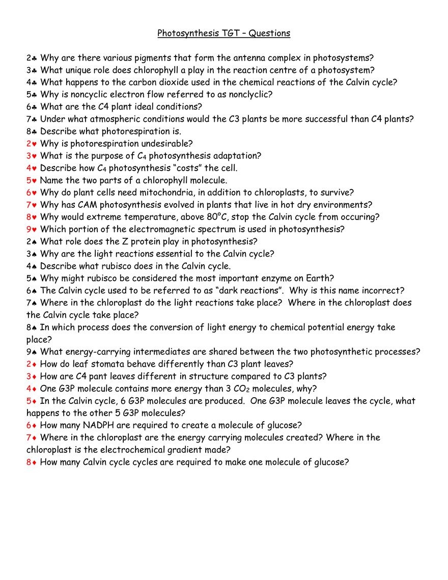 Photosynthesis TGT – Questions - Page 1