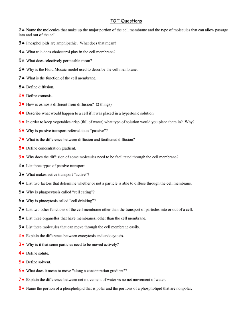 Membrane Transport TGT Questions - Page 1