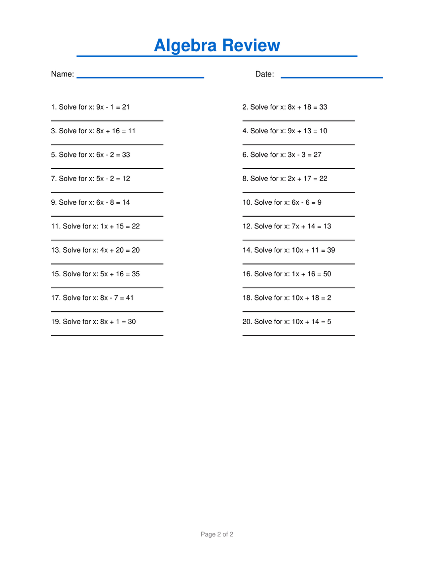 Algebra Review #1 - Page 2