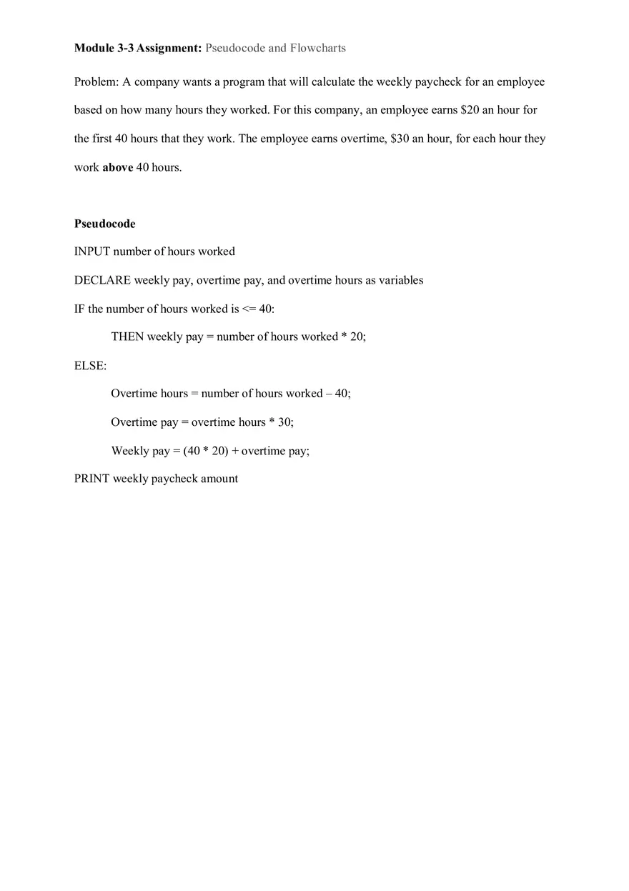 Assignment Introduction to Pseudocode and Flowcharts - Page 1