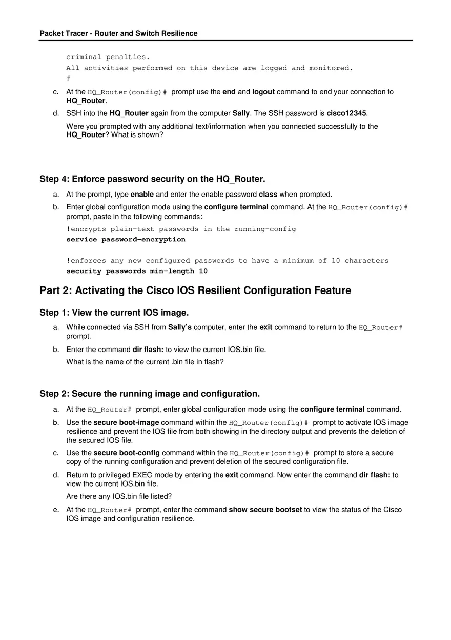 Packet Tracer - Router and Switch Resilience - Page 2