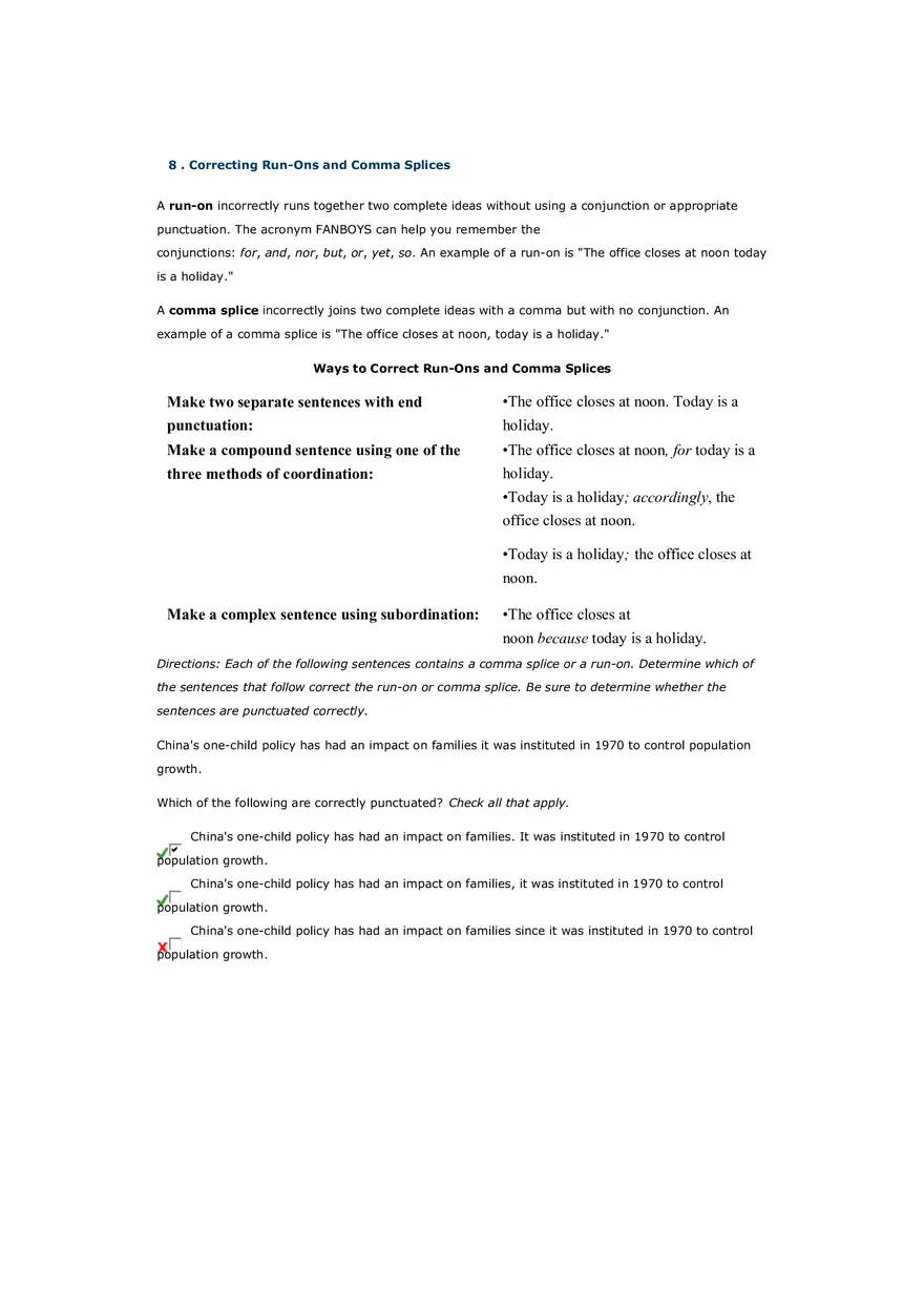 Assignment - Correcting Run-Ons and Comma Splices - Page 1