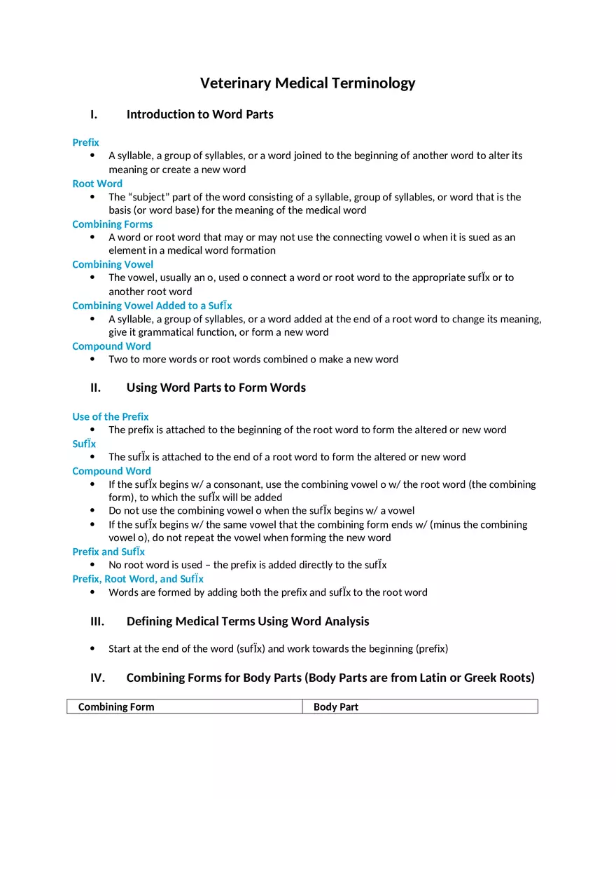 Veterinary Medical Terminology - Page 1