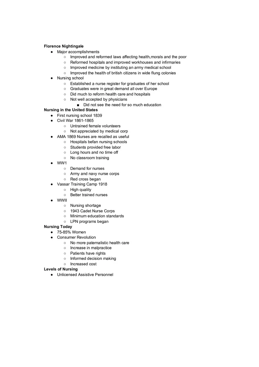 Florence Nightingale Nursing - Lecture Notes - Page 1