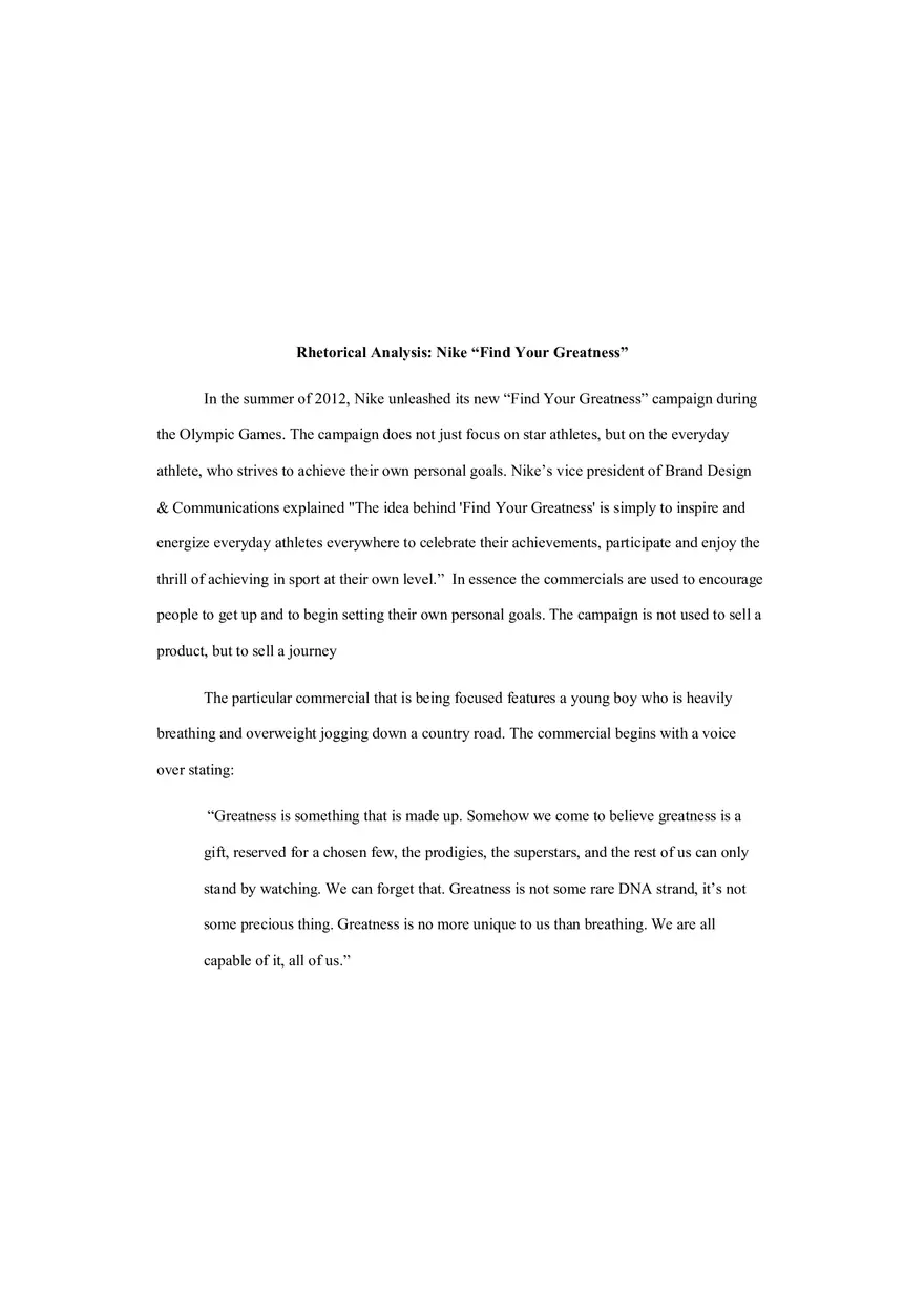 Rhetorical Analysis Find Your Greatness - Page 1