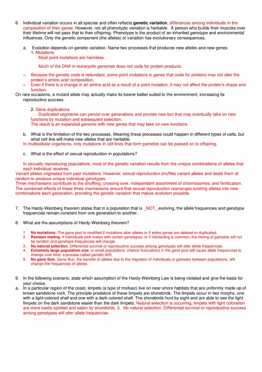 Evolution of Populations Study Guide - Answer Key - Page 2