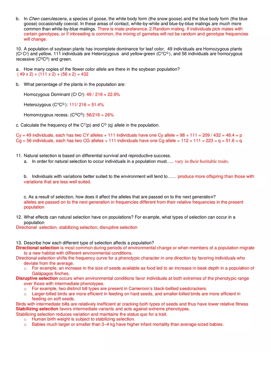 Evolution of Populations Study Guide - Answer Key - Page 3