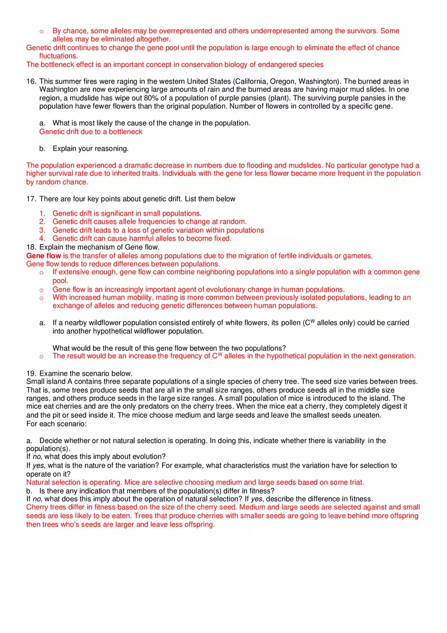 Evolution of Populations Study Guide - Answer Key - Page 5