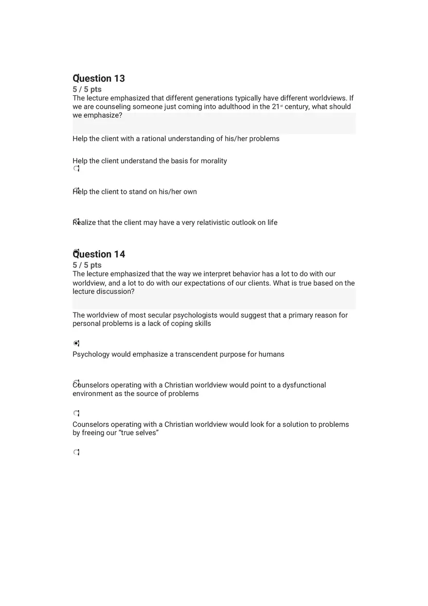 Quiz Worldview and Philosophical Underpinnings in Integrative Counseling Part 1 - Page 8