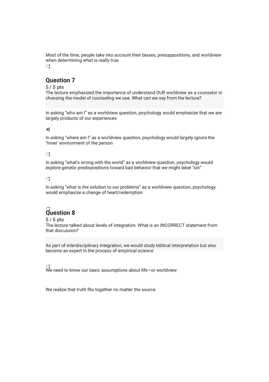 Quiz Worldview and Philosophical Underpinnings in Integrative Counseling Part 1 - Page 5