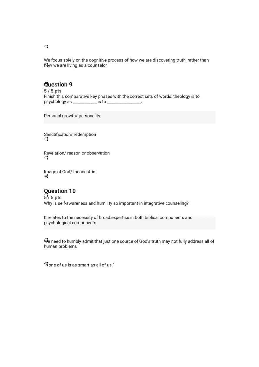 Quiz Worldview and Philosophical Underpinnings in Integrative Counseling Part 1 - Page 6