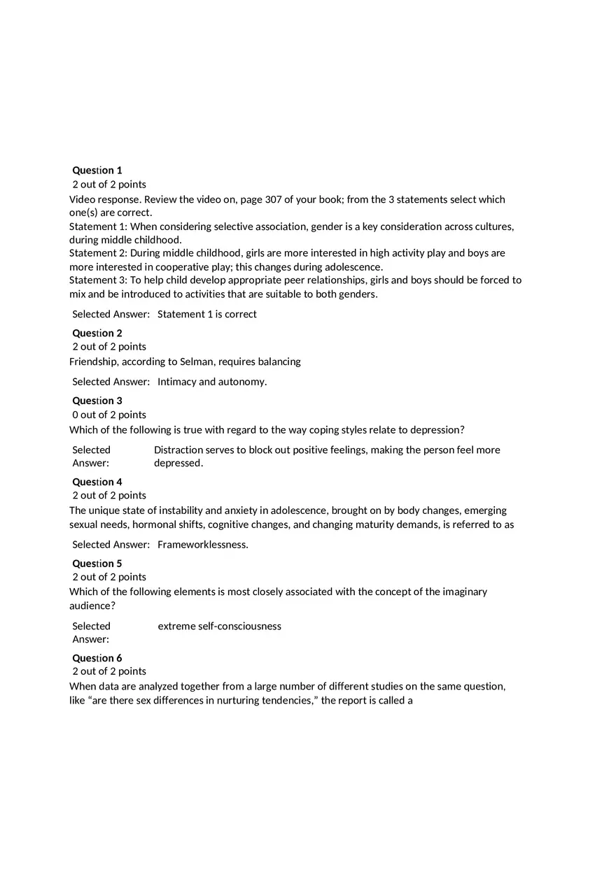 Social Development and Peer Relationships (Answer Key) - Page 1