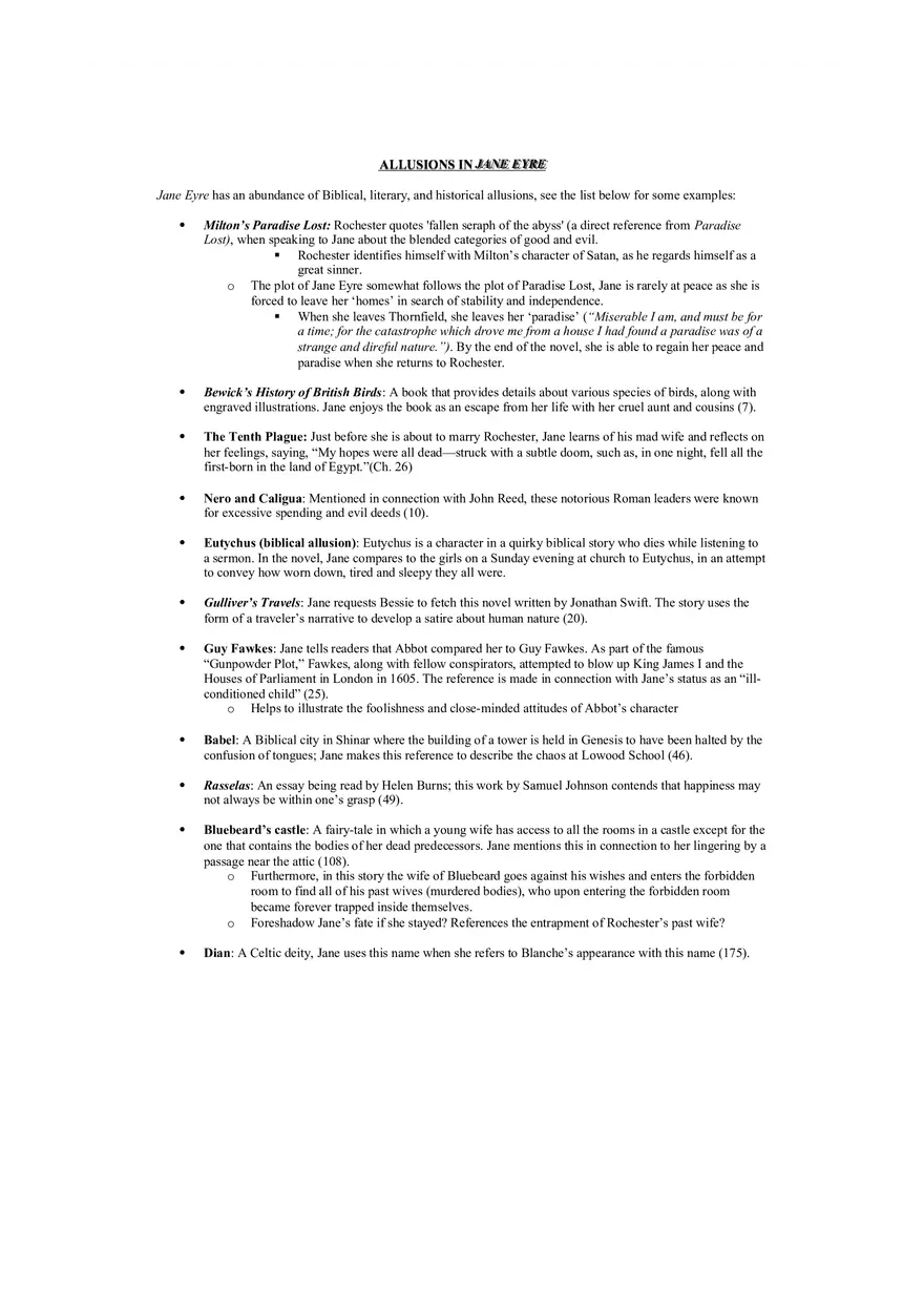 Allusions In Jane Eyre - Page 1