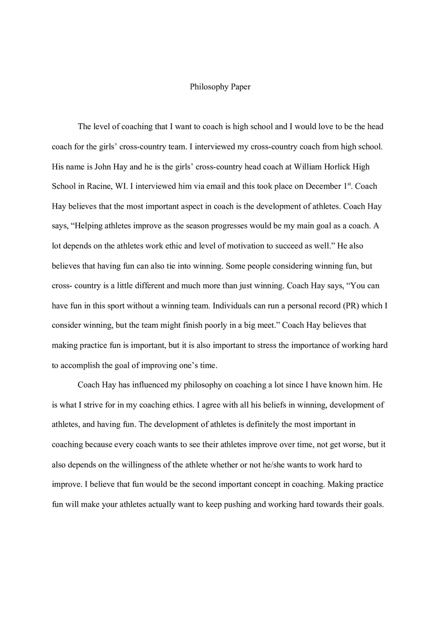 Coaching Philosophy Paper - Page 1