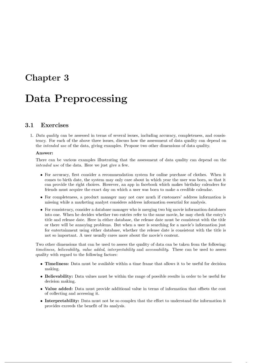 Solution Manual for Data Mining Chapter 3 - Page 1
