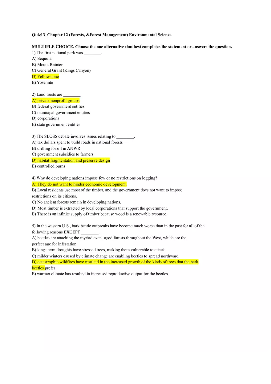 Chapter 13 Quiz Forest Management - Page 1