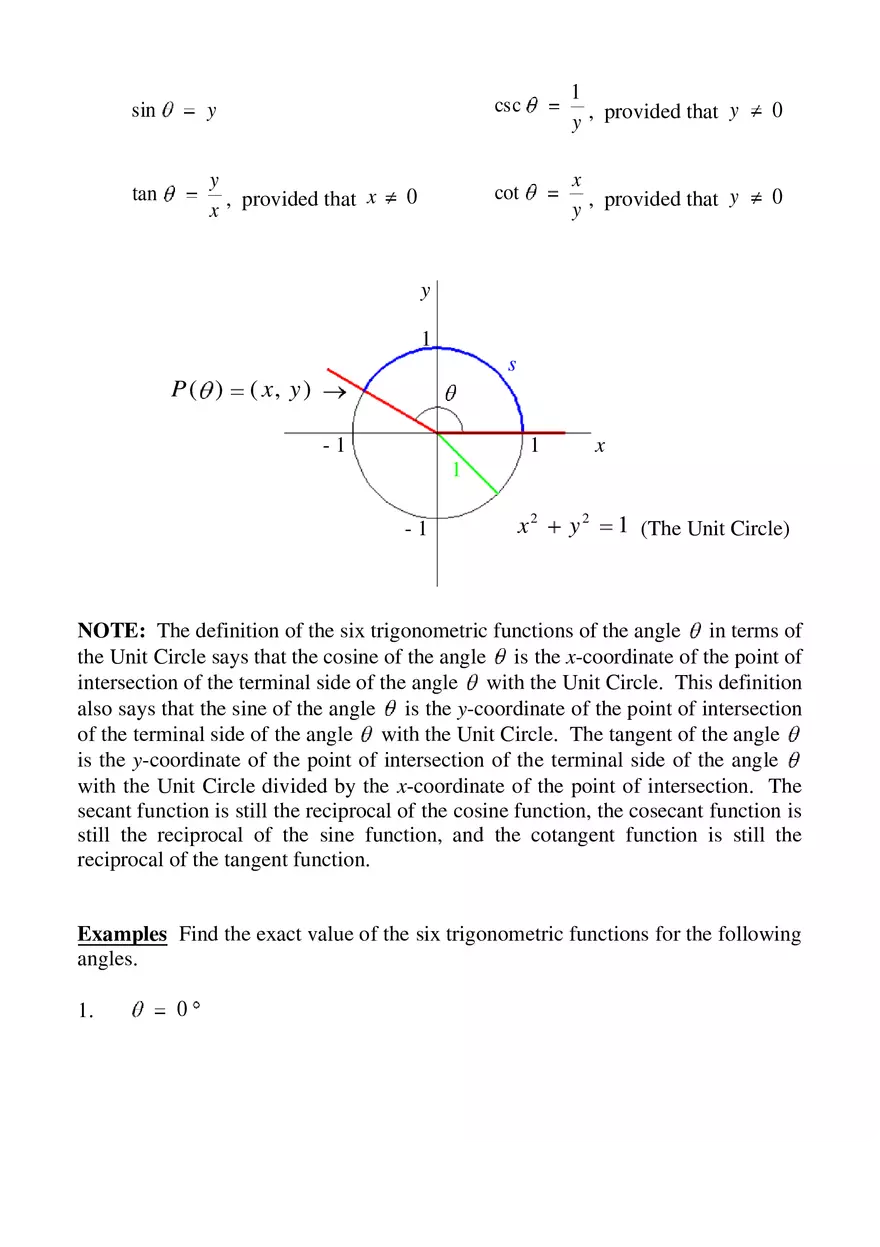 Definition Of The Six Trigonometric Functions Notes - Page 11