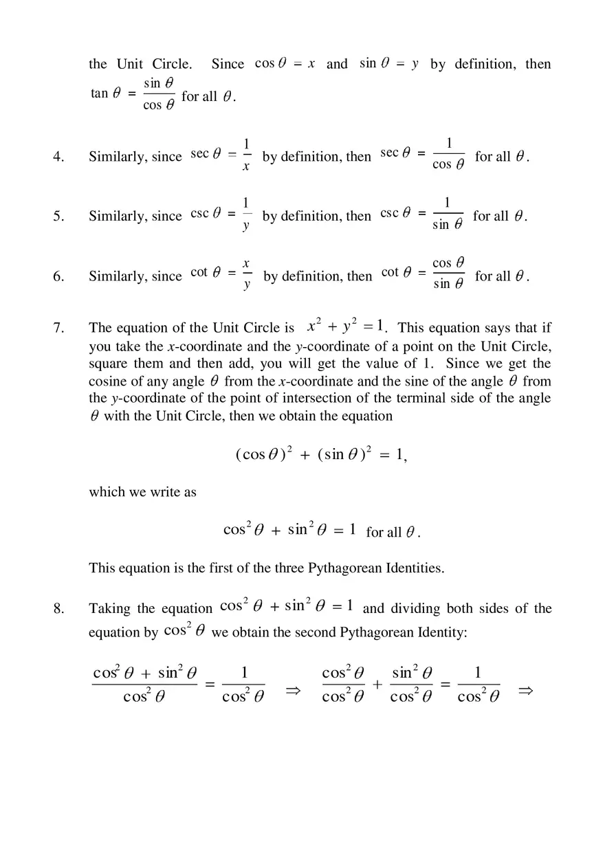 Definition Of The Six Trigonometric Functions Notes - Page 4