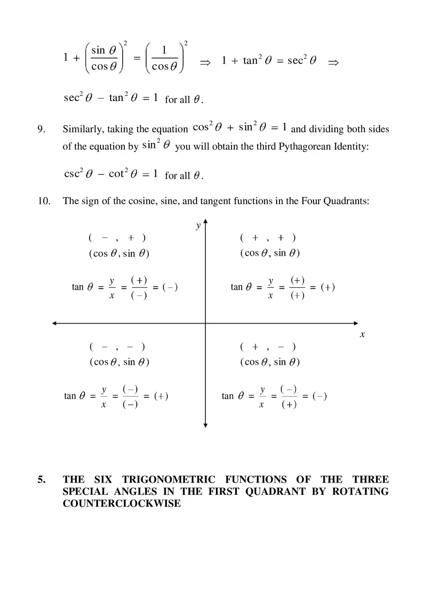 Definition Of The Six Trigonometric Functions Notes - Page 5