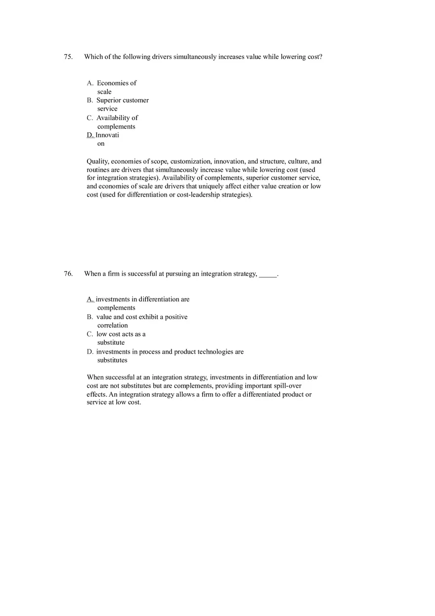 Differentiation, Cost Leadership, and Integration Answer Key Part 4 - Page 9