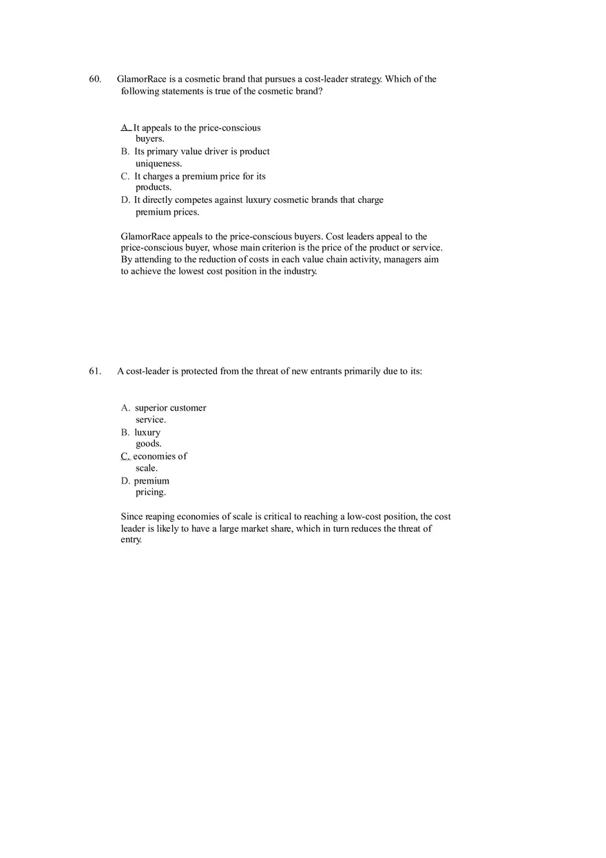 Differentiation, Cost Leadership, and Integration Answer Key Part 4 - Page 1