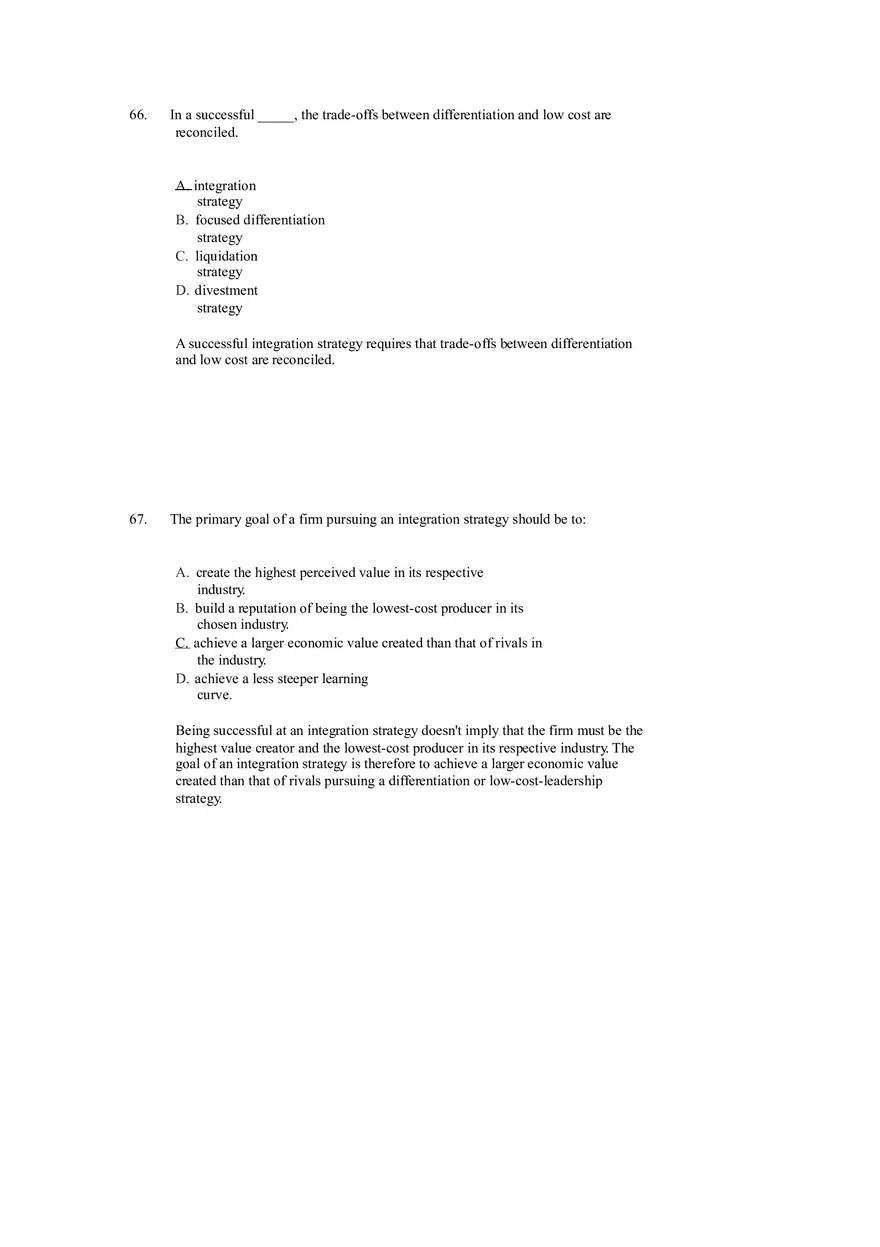 Differentiation, Cost Leadership, and Integration Answer Key Part 4 - Page 4