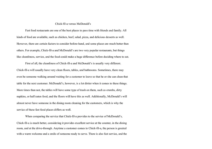 Chickfila vs Mcdonalds Essay - Page 1