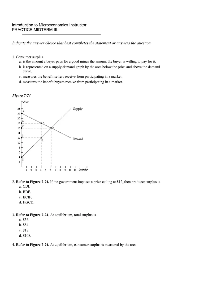 Introduction to Microeconomics Instructor - Practice Midterm 3 - Page 1