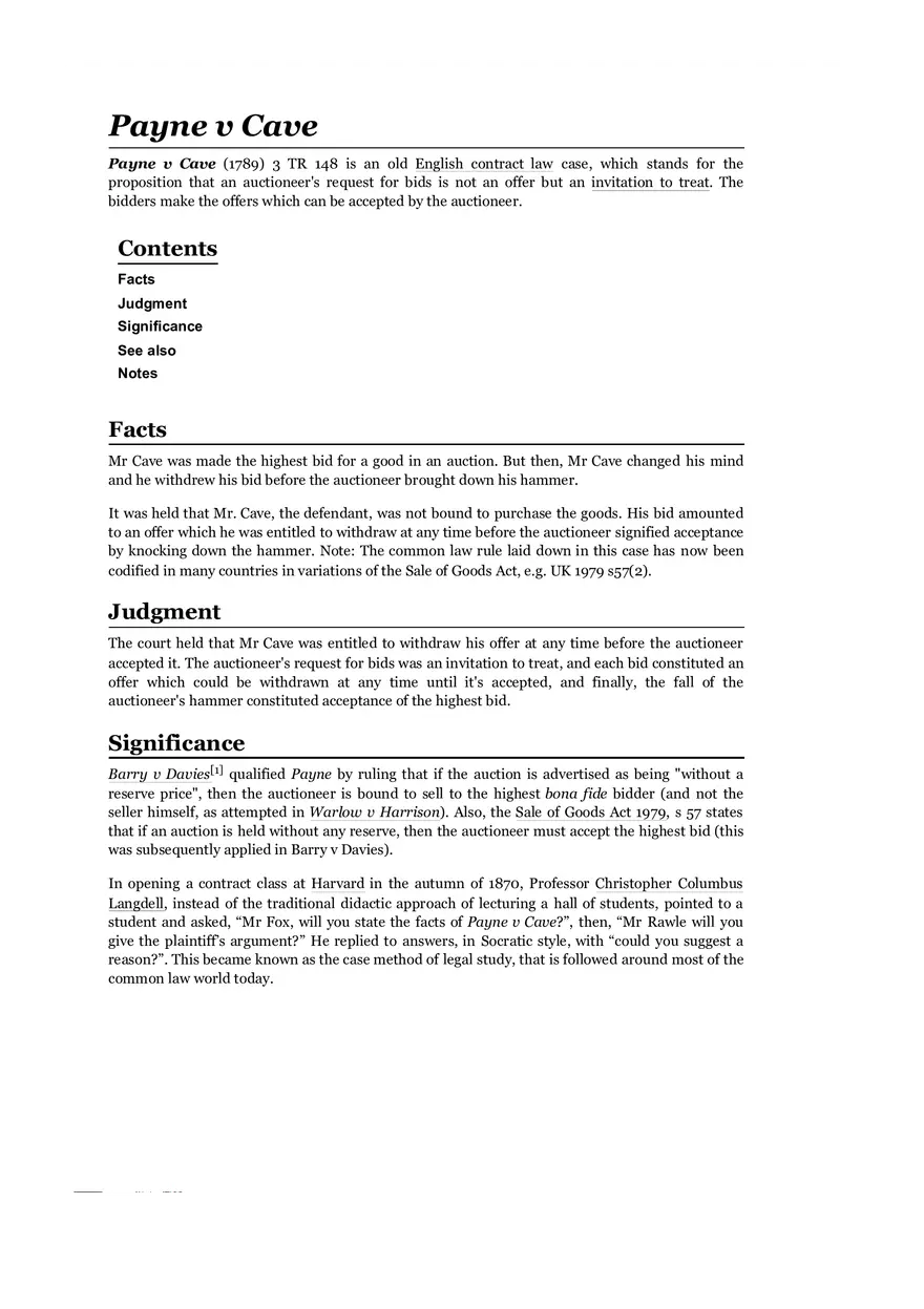 Payne v Cave Case Study - Page 1