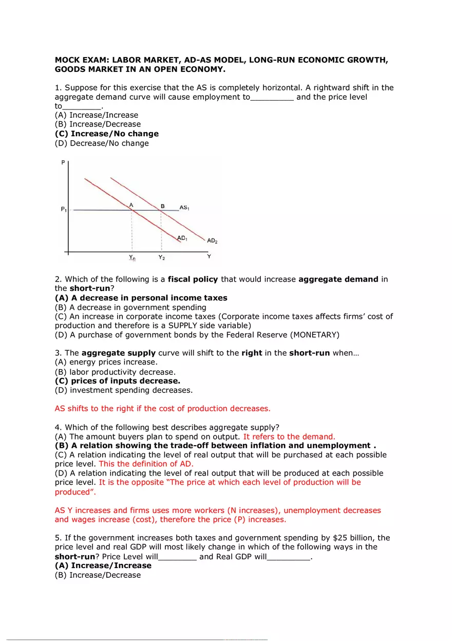 Labor Market, AD-AS Model Solutions - Page 1
