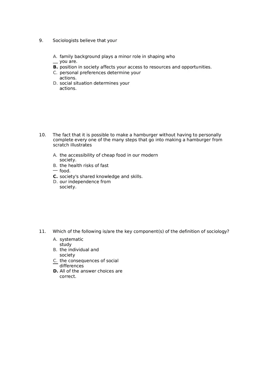 Chapter 01 The Sociological Imagination Answer Key Part 2 - Page 9