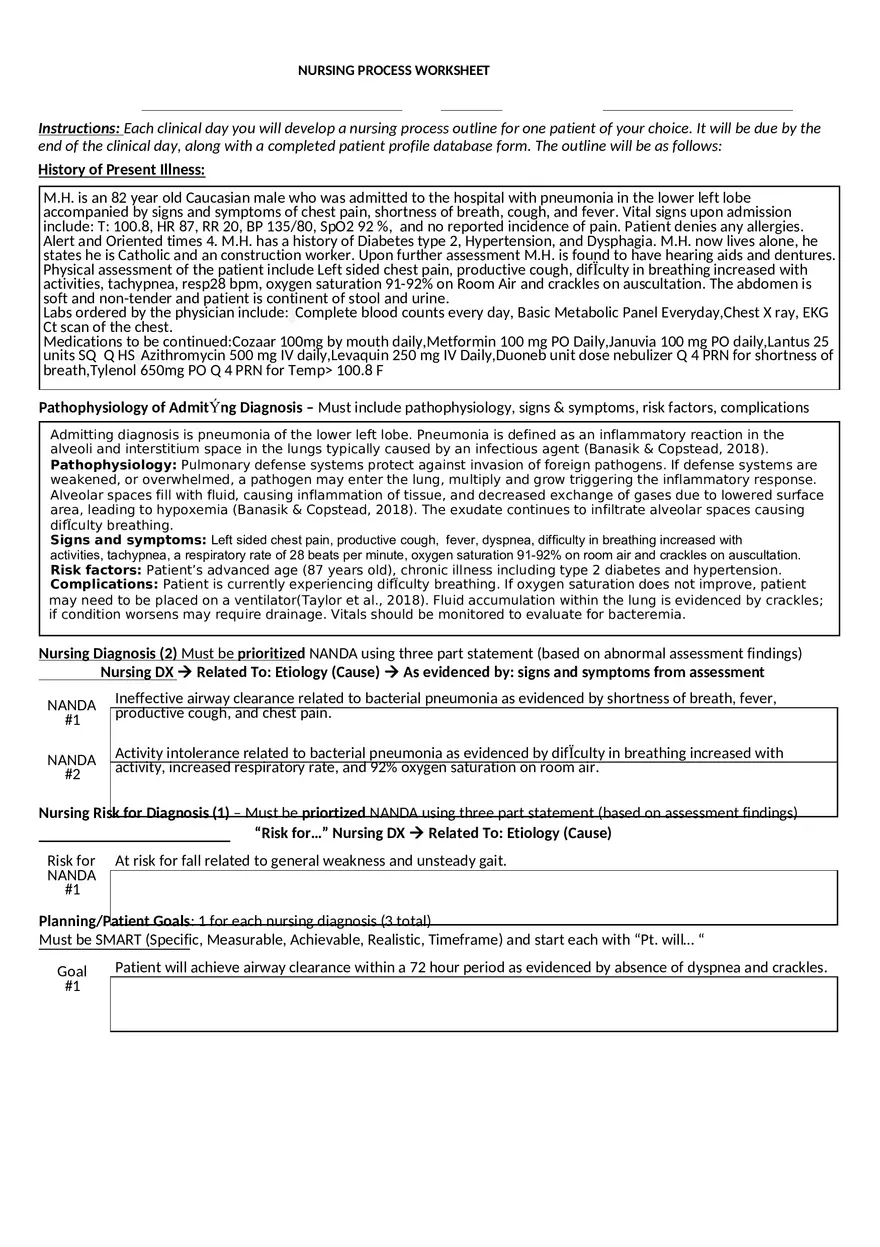 Nursing Process Worksheet 1 - Page 1