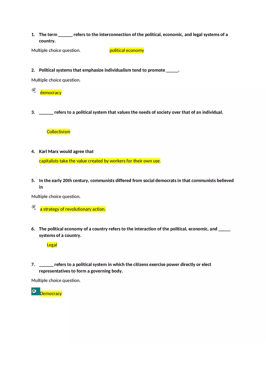 Differences in Political Systems Answers - Page 1