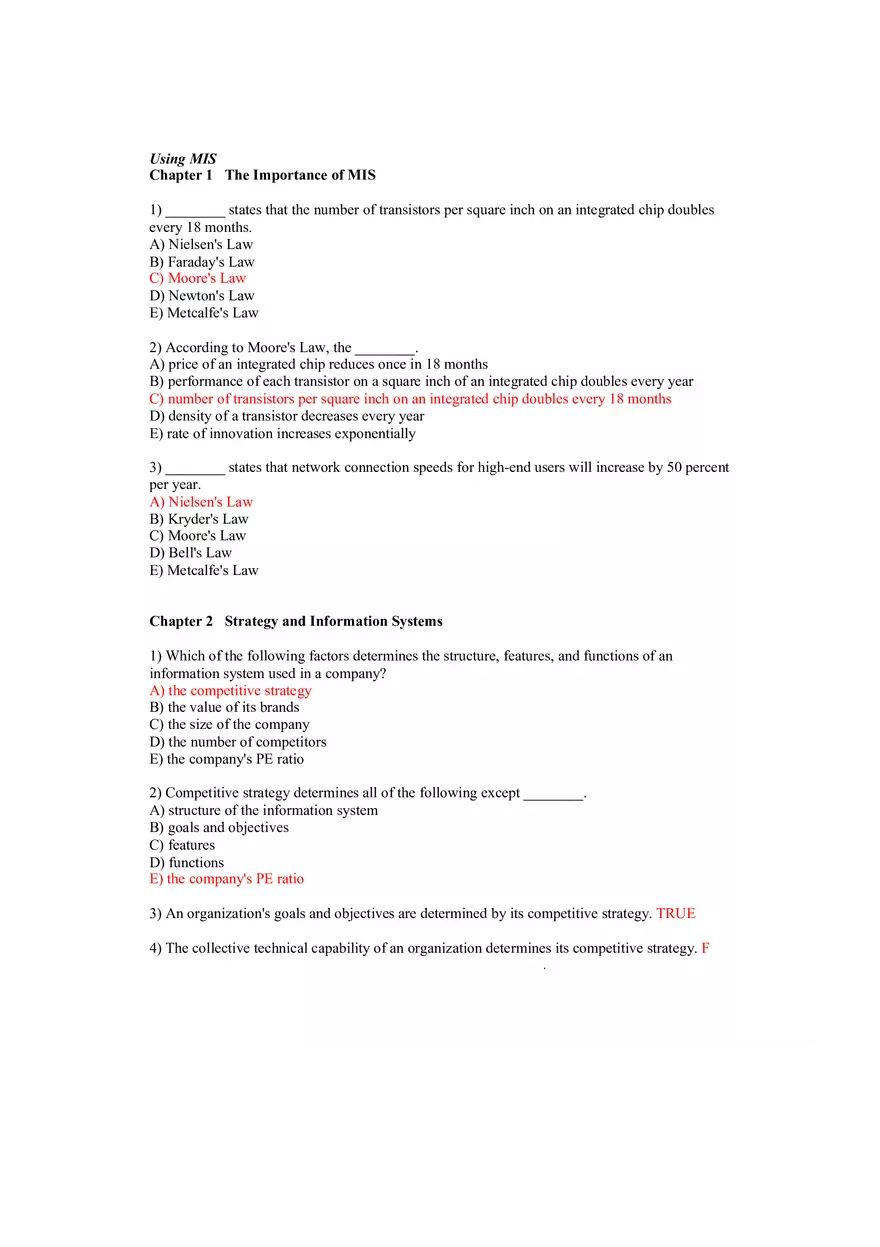 Using MIS Answer Key Part 1 - Page 1