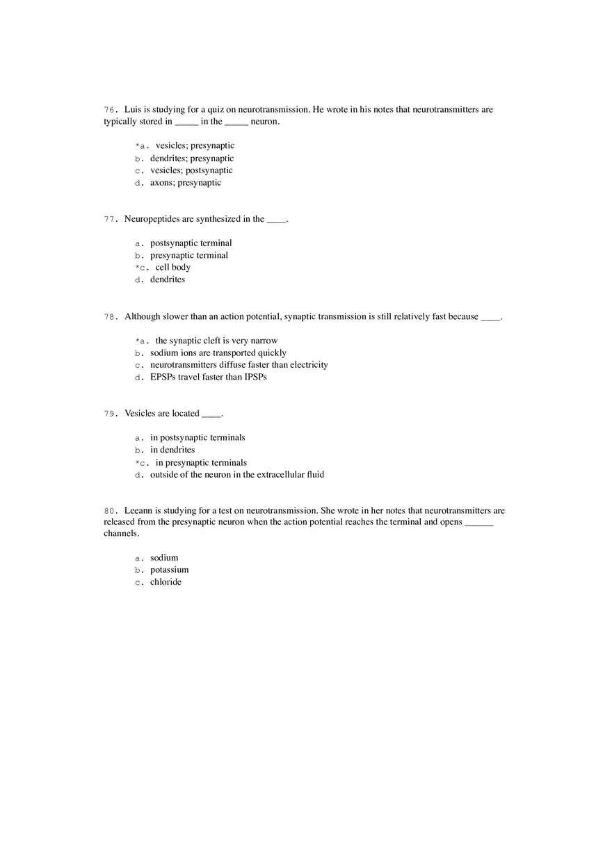 Neural Communication and Synaptic Transmission Quiz Part 2 - Page 4
