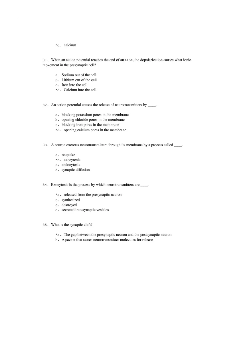 Neural Communication and Synaptic Transmission Quiz Part 2 - Page 5