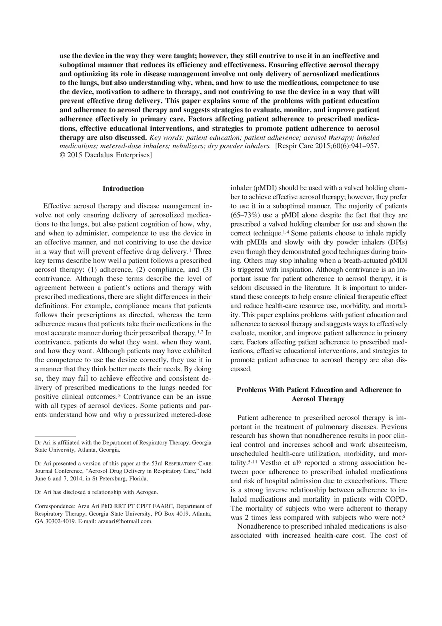 Patient Education and Adherence to Aerosol Therapy - Page 2