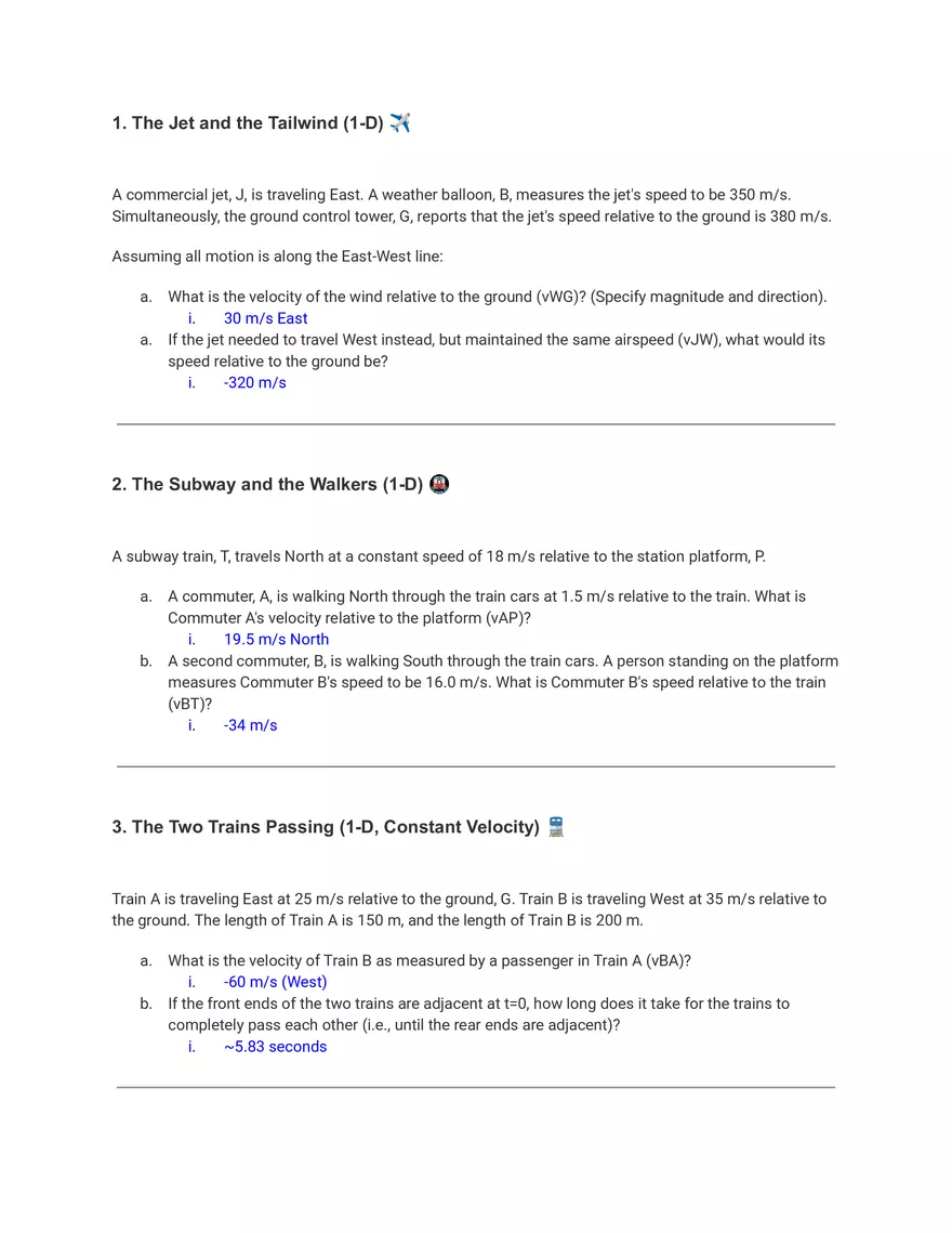 In Class Relative Motion Practice - Page 1