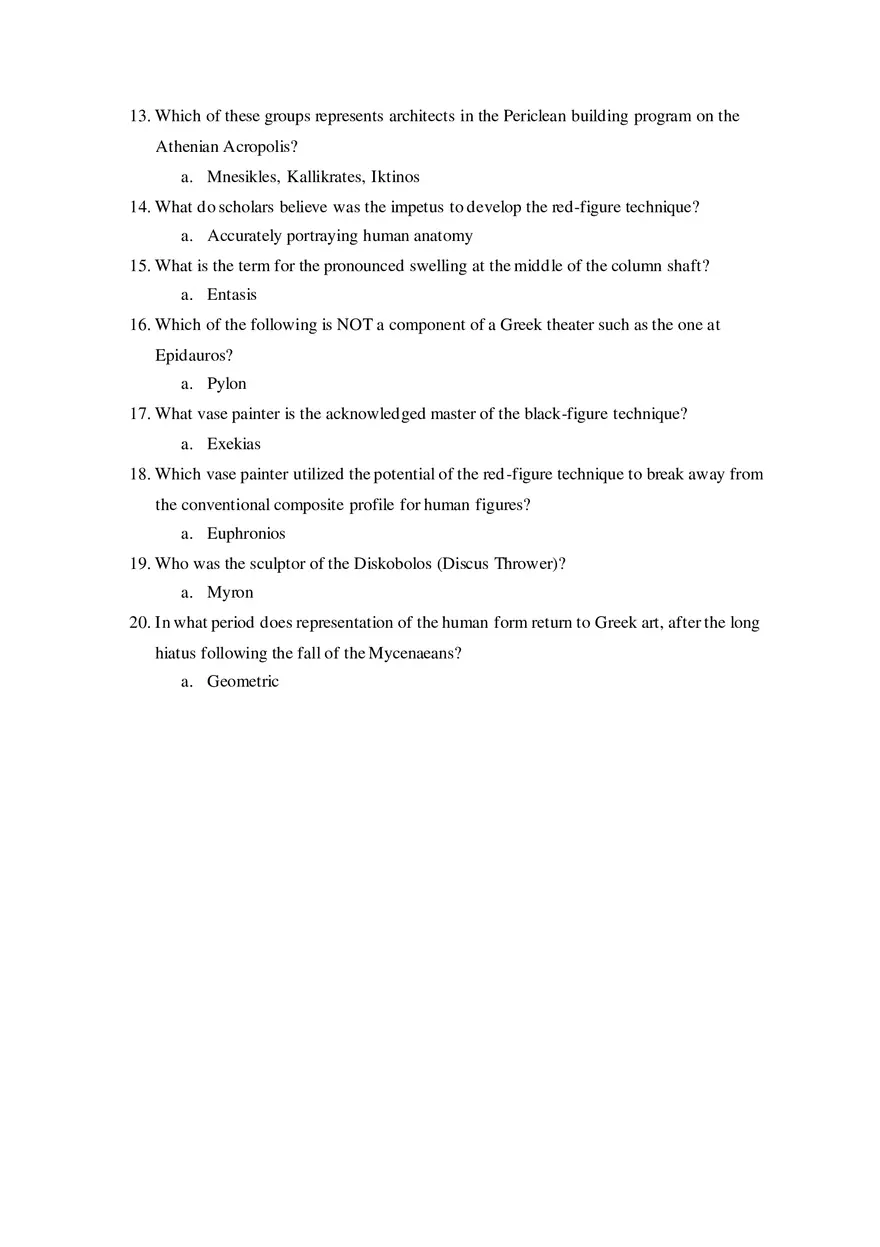 Ancient Greece Quiz Answer Key - Page 2