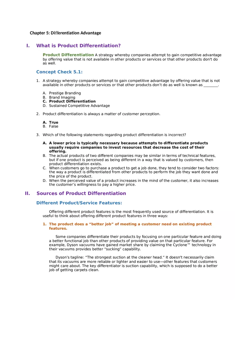 Differentiation Advantage Answer Key 1 - Page 1