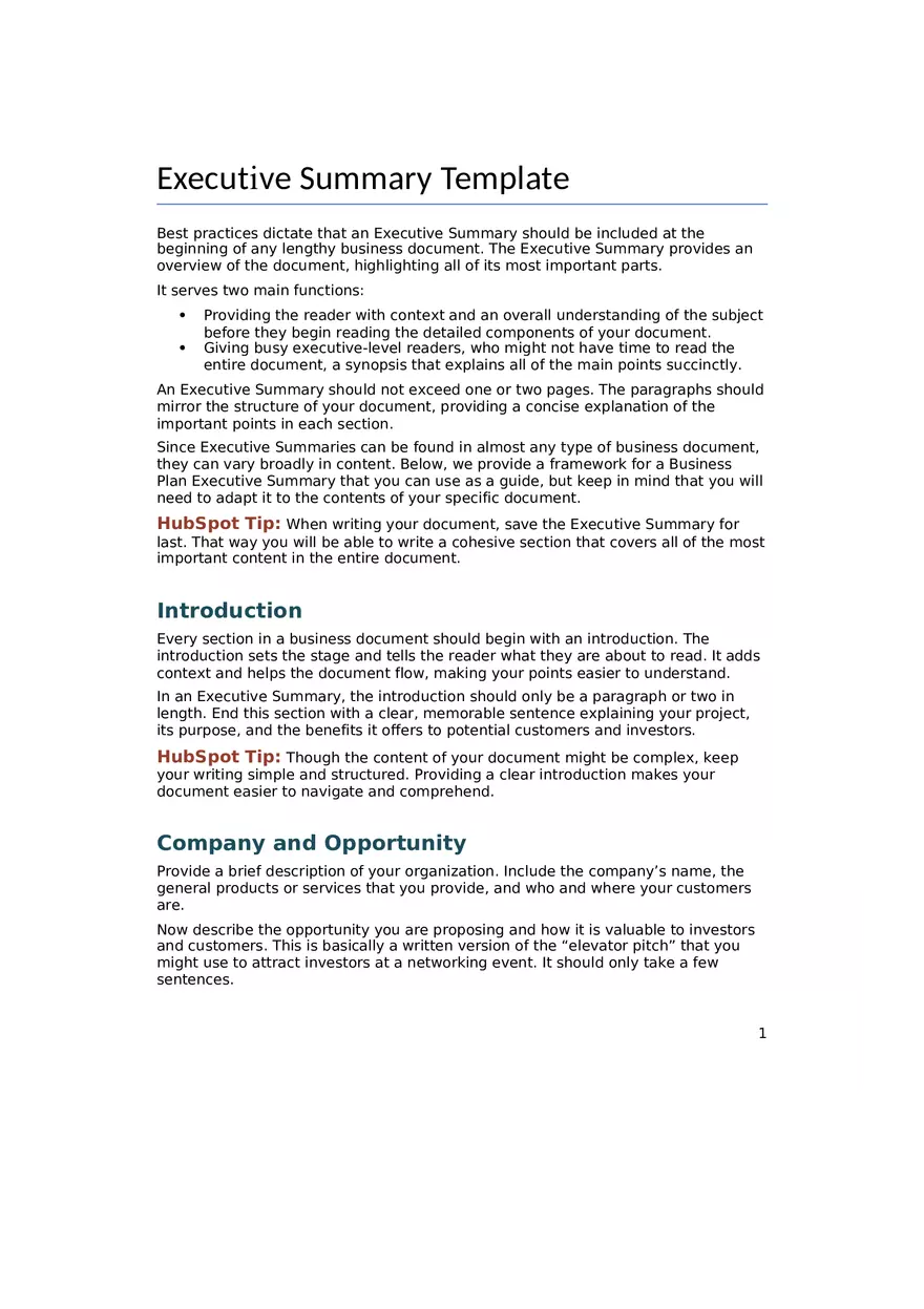 Executive Summary - Technical Writing Format - Page 1