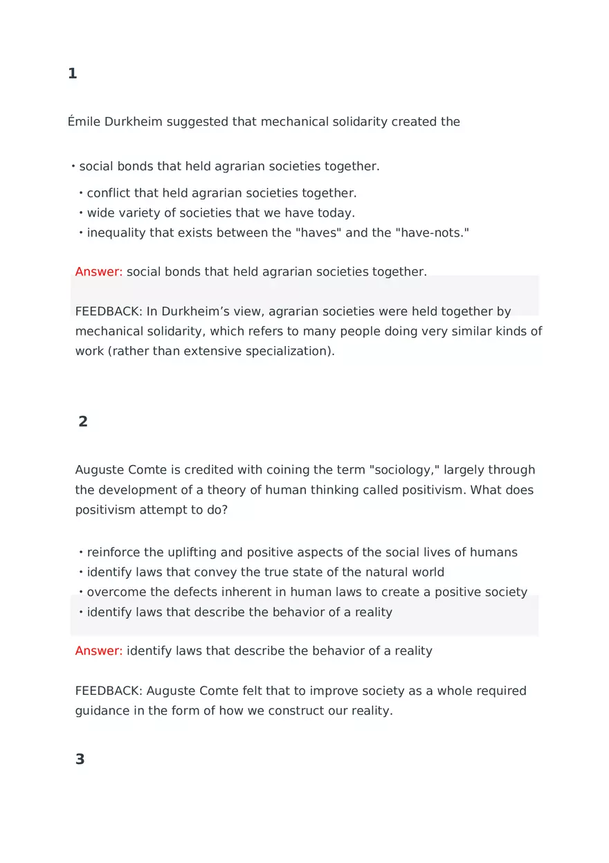 Émile Durkheim and Mechanical Solidarity Quiz - Page 1